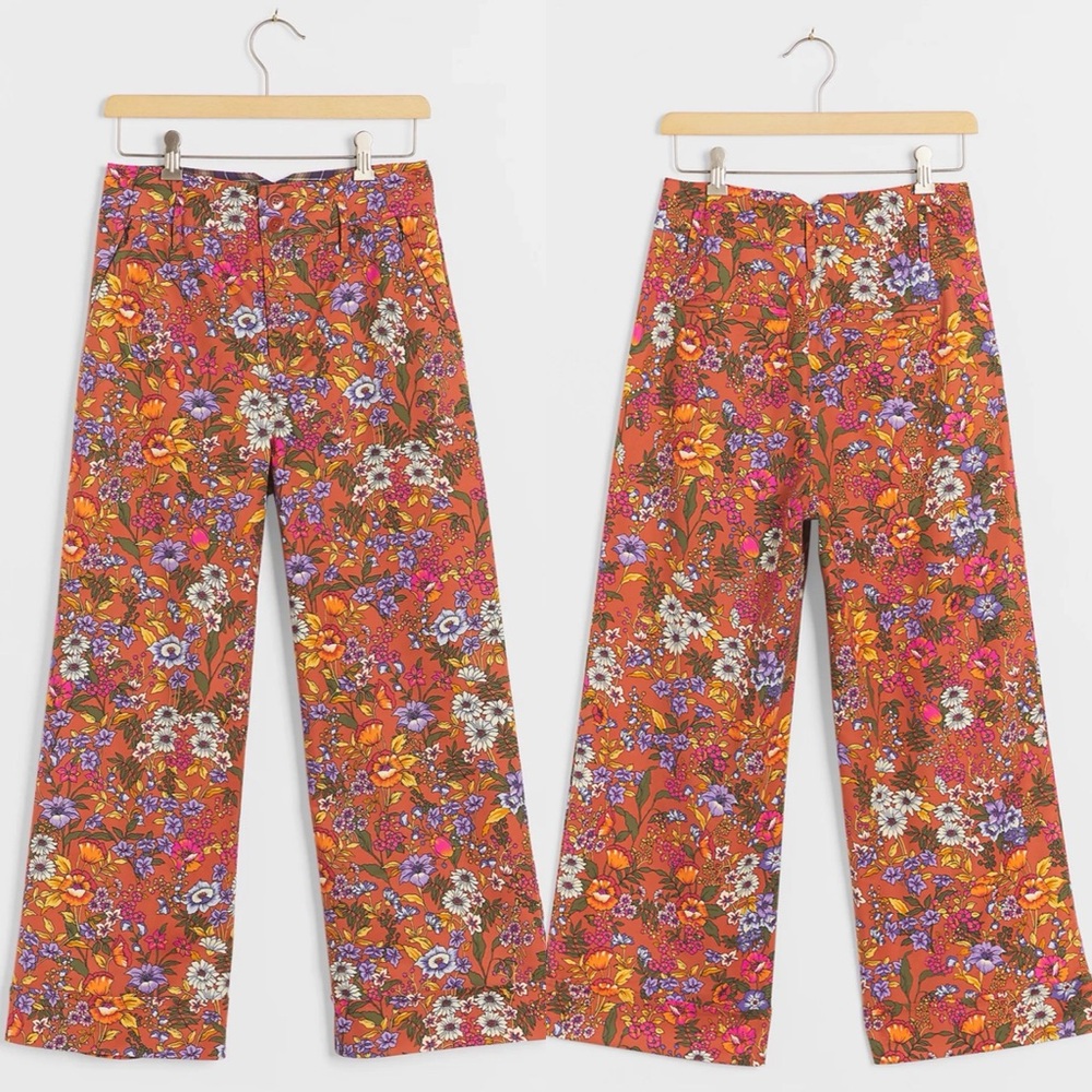 Anthropologie / Maeve Floral Wide Leg High Waist Crop Pants - Picture 3 of 10